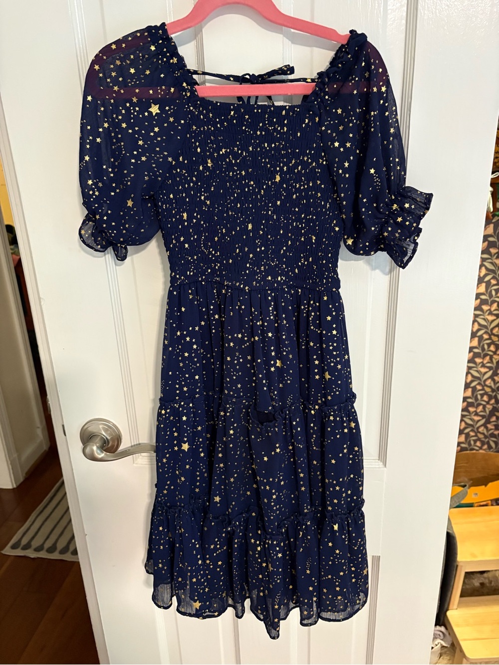 Rare Editions Navy Dress with Gold Star Print
